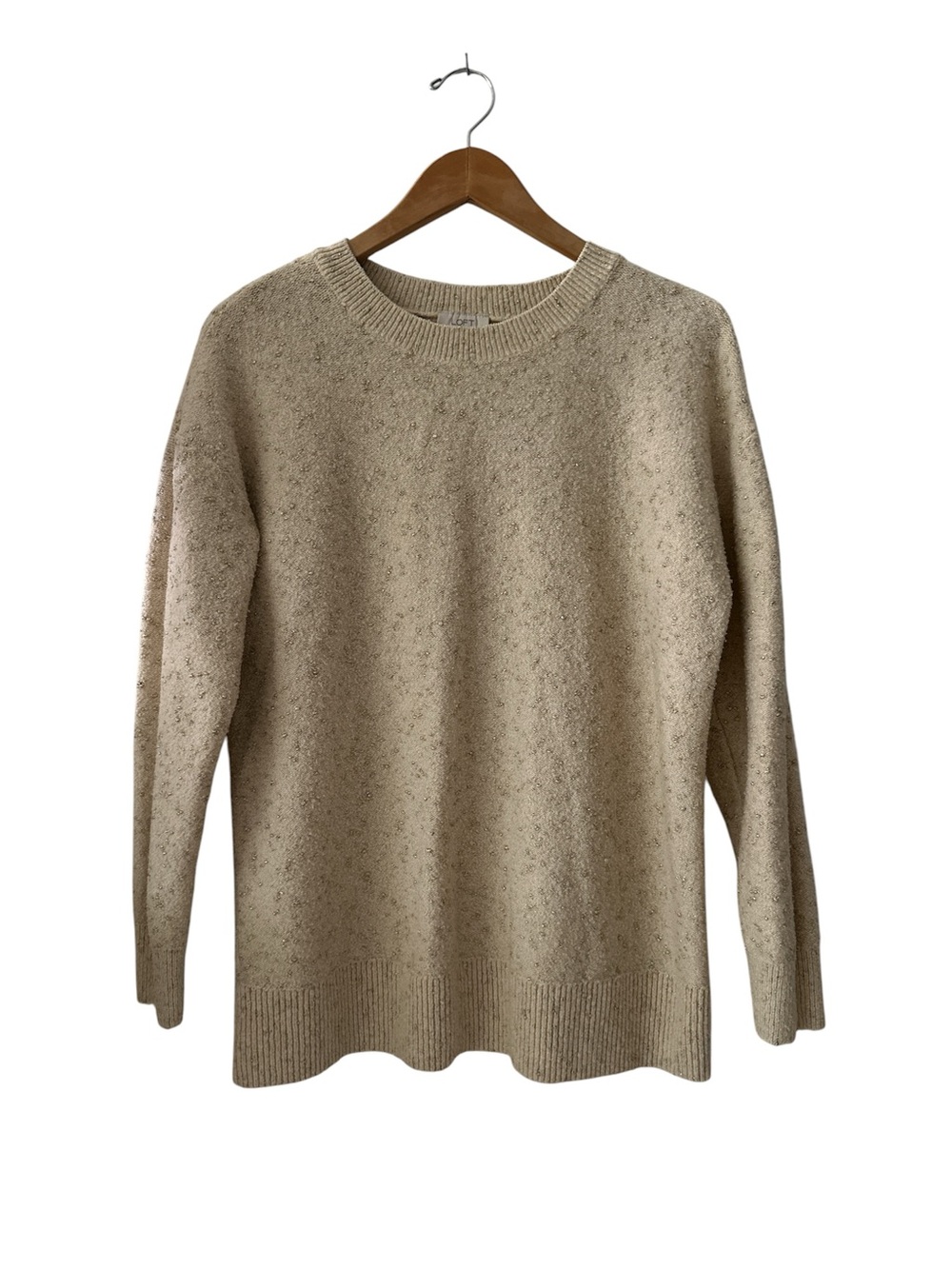 LOFT Cream Crewneck Sweater Cozy Knit Like New sz M